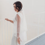 Soft drop veil with narrow lace edge & crystal droplets | ISADORA