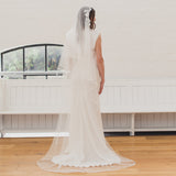 LAURENA | Soft Juliet cap veil with thin boho edge and flowers