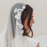 LAURENA | Soft Juliet cap veil with thin boho edge and flowers