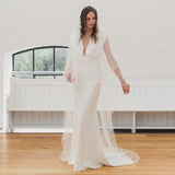 LAURENA | Soft Juliet cap veil with thin boho edge and flowers