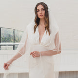 LAURENA | Soft Juliet cap veil with thin boho edge and flowers
