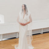 LAURENA | Soft Juliet cap veil with thin boho edge and flowers