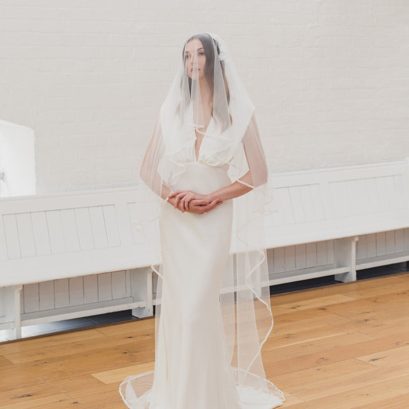 LAURENA | Soft Juliet cap veil with thin boho edge and flowers