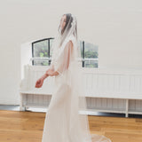 LAURENA | Soft Juliet cap veil with thin boho edge and flowers