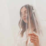 LAURENA | Soft Juliet cap veil with thin boho edge and flowers