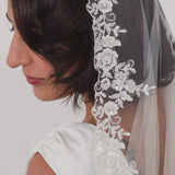 GISELLE | Soft mantilla veil with beaded floral lace