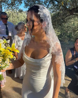 REBECCA | Boho Chantilly lace mantilla veil with eyelash edge