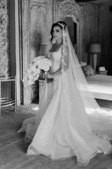 ADRIANNA | Soft mantilla veil with floral beaded lace edge