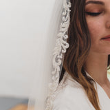 SOPHIA | Soft single tier veil with narrow beaded lace edge