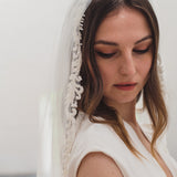 SOPHIA | Soft single tier veil with narrow beaded lace edge