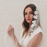 MAY | Soft single tier veil with 3D flowers and leaves