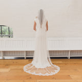 LORAINE | Soft single tier veil with partial Chantilly lace edge