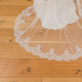 LORAINE | Soft single tier veil with partial Chantilly lace edge