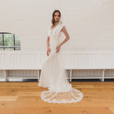 LORAINE | Soft single tier veil with partial Chantilly lace edge