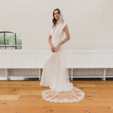 LORAINE | Soft single tier veil with partial Chantilly lace edge