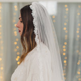 RUBY | Soft single tier veil with narrow lace edge