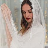 RUBY | Soft single tier veil with narrow lace edge