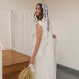REBECCA | Boho Chantilly lace mantilla veil with eyelash edge