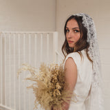 REBECCA | Boho Chantilly lace mantilla veil with eyelash edge