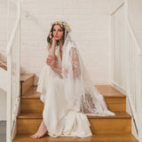 REBECCA | Boho Chantilly lace mantilla veil with eyelash edge