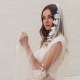 MAY | Soft single tier veil with 3D flowers and leaves