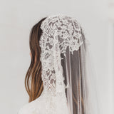 DAWN | Soft mantilla veil with beaded Chantilly lace