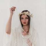 HAZEL | Soft draped veil with narrow beaded lace edge