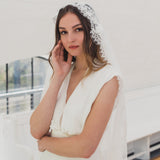 CLAIRABELLE | Dotted lace edged Juliet cap veil with floral motifs