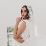 CLAIRABELLE | Dotted lace edged Juliet cap veil with floral motifs