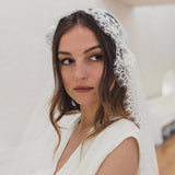 CLAIRABELLE | Dotted lace edged Juliet cap veil with floral motifs