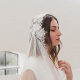 CLAIRABELLE | Dotted lace edged Juliet cap veil with floral motifs