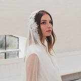 CLAIRABELLE | Dotted lace edged Juliet cap veil with floral motifs