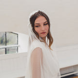 CLAIRABELLE | Dotted lace edged Juliet cap veil with floral motifs