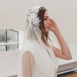 CLAIRABELLE | Dotted lace edged Juliet cap veil with floral motifs