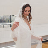 CLAIRABELLE | Dotted lace edged Juliet cap veil with floral motifs