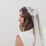 LAYLA | Soft dotted Juliet cap veil with floral lace cap