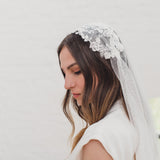 LAYLA | Soft dotted Juliet cap veil with floral lace cap