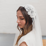 LAYLA | Soft dotted Juliet cap veil with floral lace cap