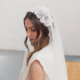 LAYLA | Soft dotted Juliet cap veil with floral lace cap