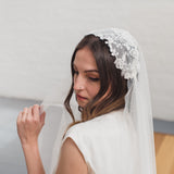 LAYLA | Soft dotted Juliet cap veil with floral lace cap