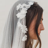 LAURENA | Soft Juliet cap veil with thin boho edge and flowers