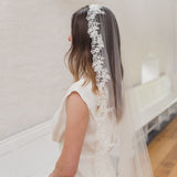 ADRIANNA | Soft mantilla veil with floral beaded lace edge