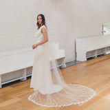 ADRIANNA | Soft mantilla veil with floral beaded lace edge