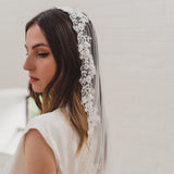 ADRIANNA | Soft mantilla veil with floral beaded lace edge