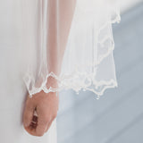 Soft drop veil with narrow lace edge & crystal droplets | ISADORA