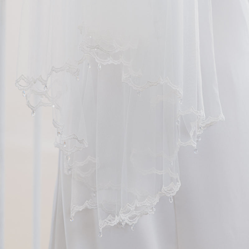tulle veil tops NOTRE émor Soft drop veil with narrow lace edge & crystal droplets | ISADORA