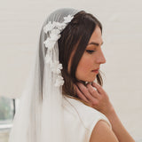 LAURENA | Soft Juliet cap veil with thin boho edge and flowers