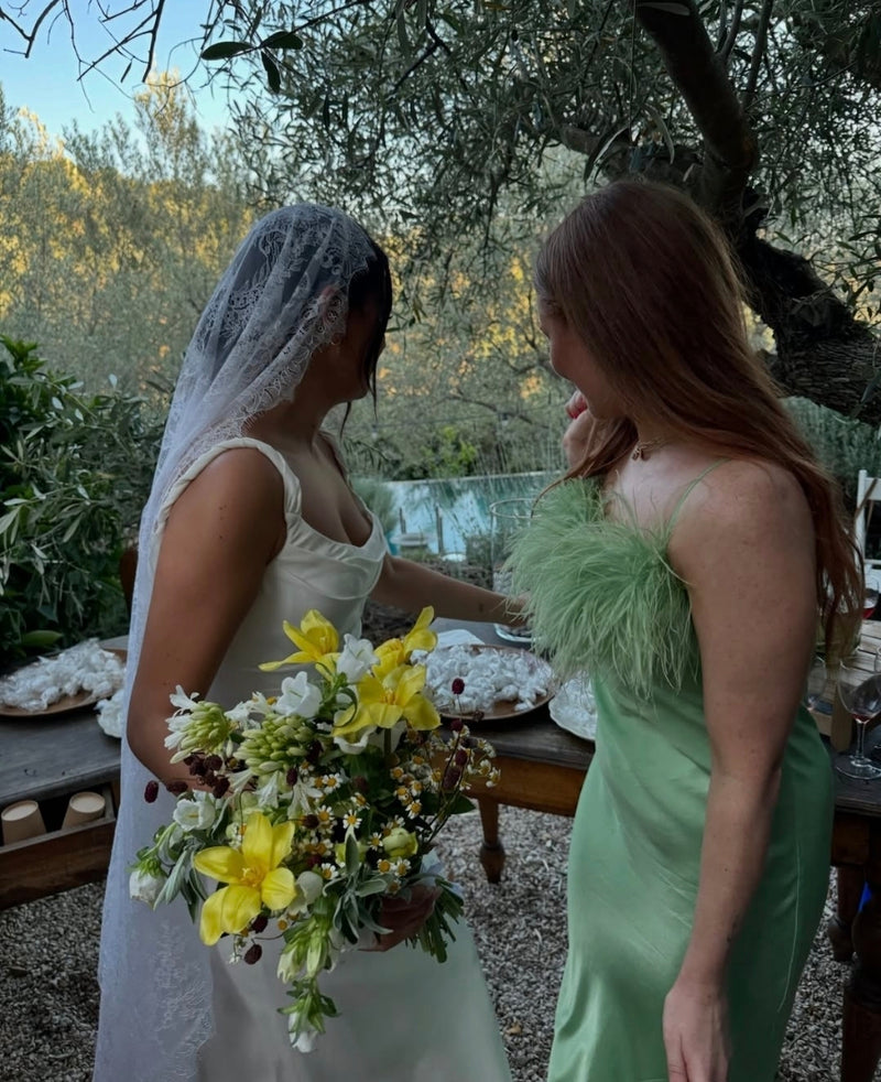 REBECCA | Boho Chantilly lace mantilla veil with eyelash edge