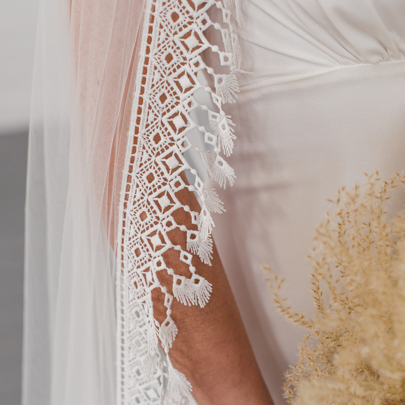 RIVER | Soft draped bridal cape with tassel edge