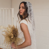 REBECCA | Boho Chantilly lace mantilla veil with eyelash edge